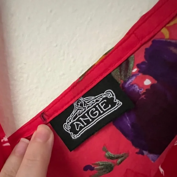 Strawberry Red Floral Romantic V-neck Midi High-low Dress High Waist Crossover L - Picture 9 of 11